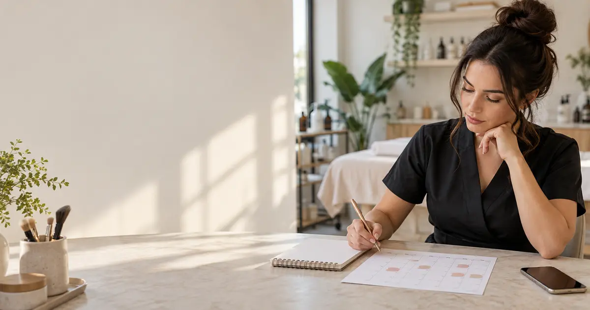Beauty professional reviewing cancellation patterns in her appointment calendar