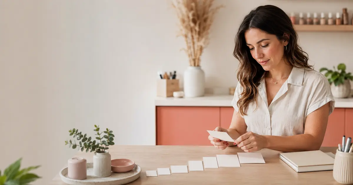 Profesional de belleza compara cifras de crecimiento de clientes y el historial de citas en un escritorio