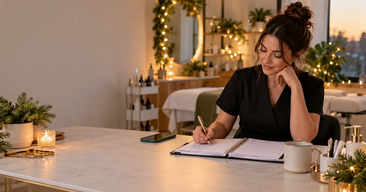 Beauty professional preparing her appointment schedule for the holiday season